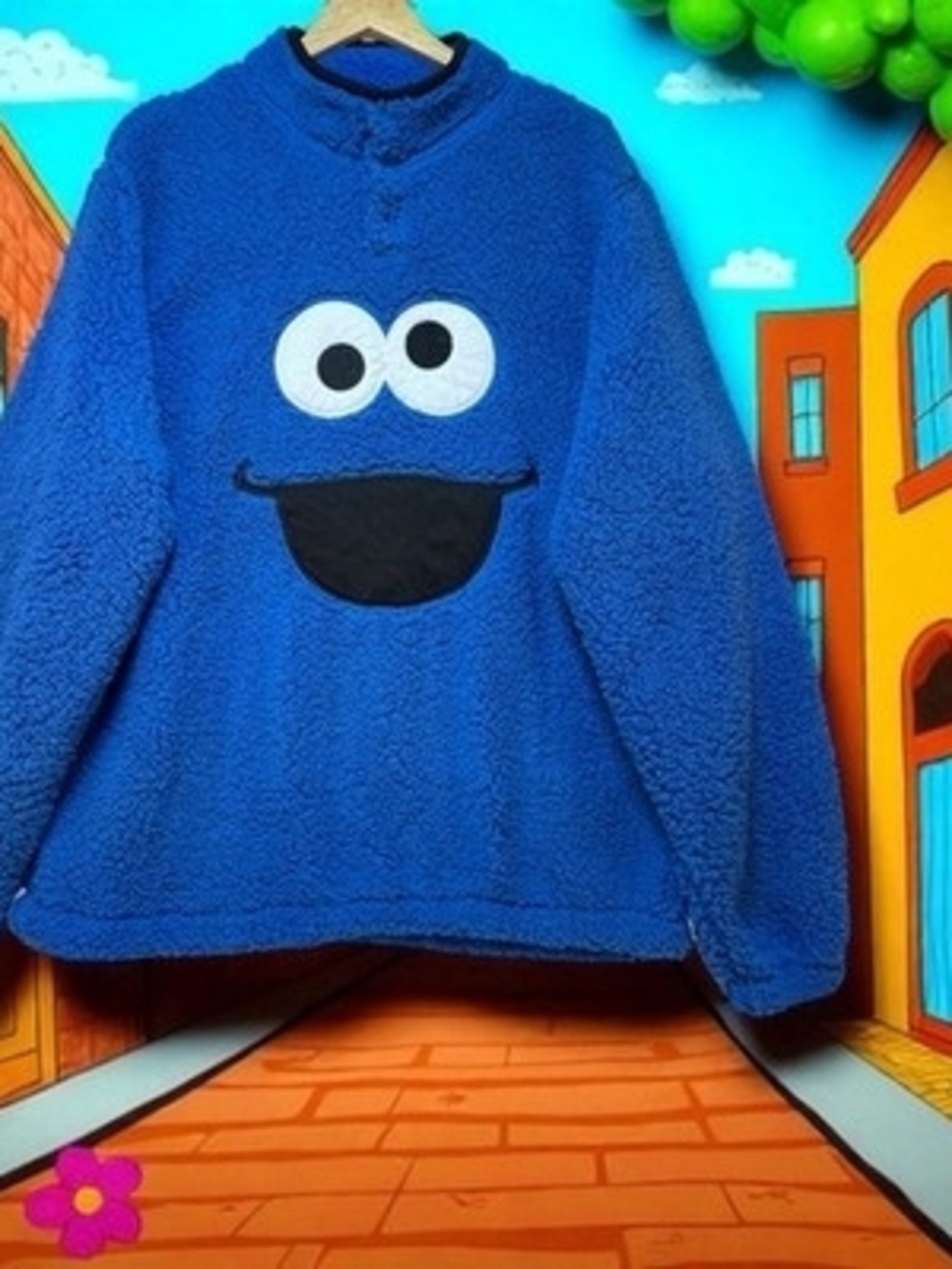 Cookie Monster Mens XL Plush Pullover with Cookie Monster Face